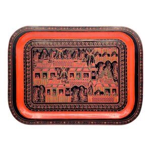 VTG Mid-Century Burmese Lacquerware Yun-de Serving Tray Wall Hanging